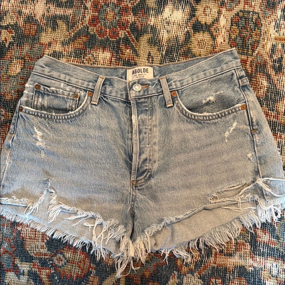 Agolde Blue Jean Shorts High-Waisted Distressed